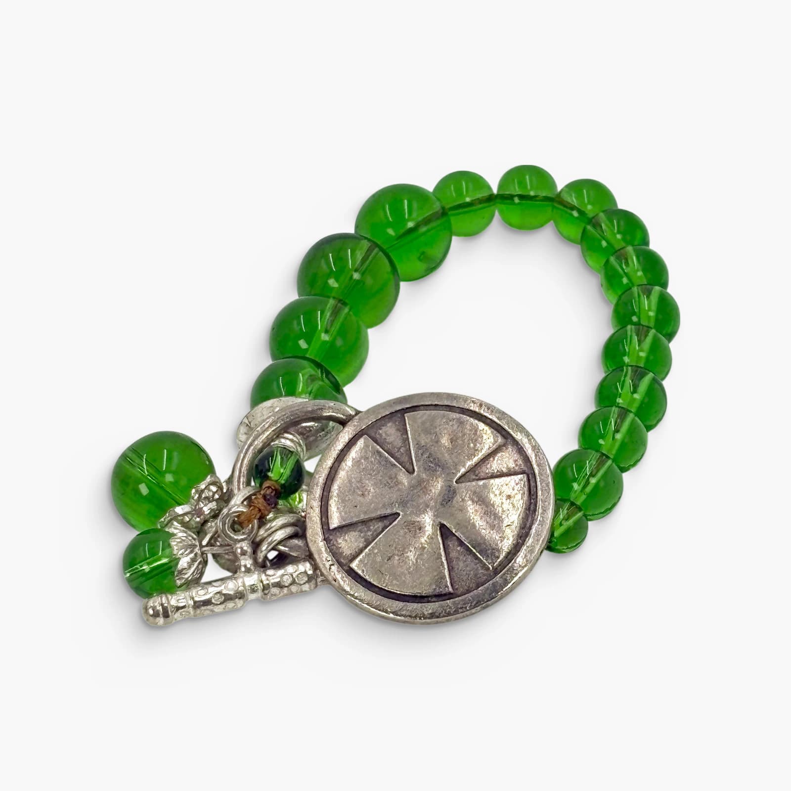 Green Beaded Oxidised Toggle Bracelet